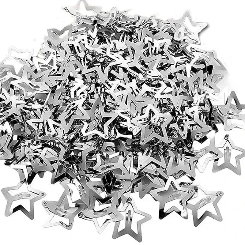 Silver Star Hair Clips Set for Girls - Metal Snap Barrettes with Shiny Jewel Hair Grips Fashionable Hair Accessories