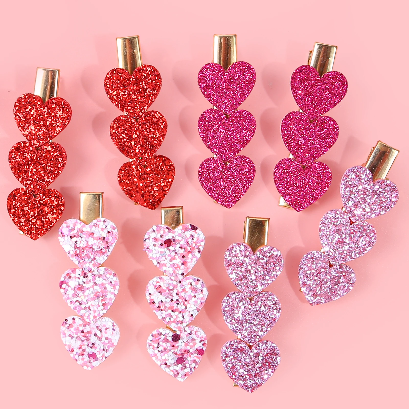 8/16pcs Glitter Heart Hair Clips Girls Women Valentine's Day Sweet Heart Barrettes Clips Hairpins for Kids Hair Accessories