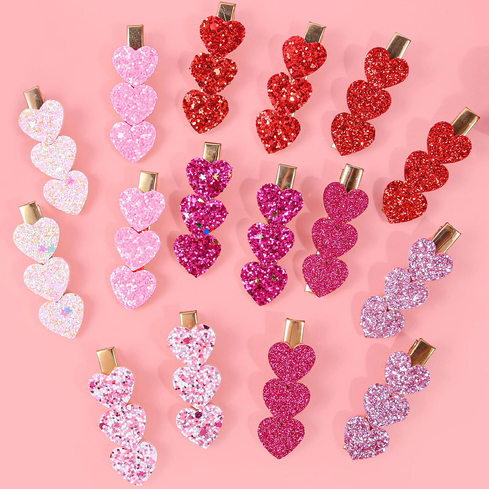 8/16pcs Glitter Heart Hair Clips Girls Women Valentine's Day Sweet Heart Barrettes Clips Hairpins for Kids Hair Accessories