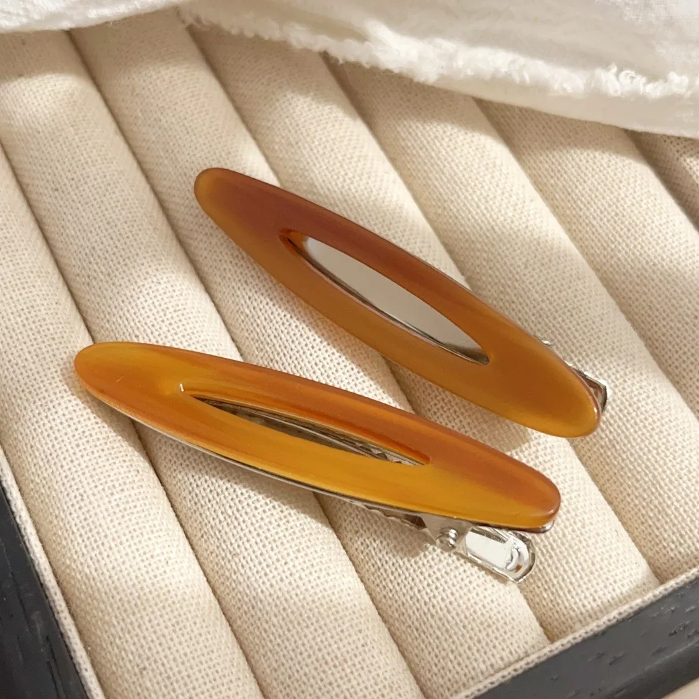 2pcs/Set Elegant Acetate Oval Hairpins Barrettes Korean Style Side Bobby Pins Bangs Hair Clip Accessories for Women And Girls