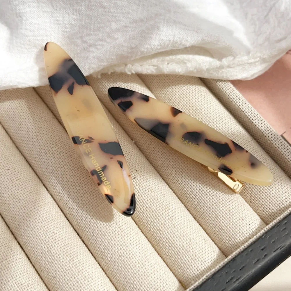 2pcs/Set Elegant Acetate Oval Hairpins Barrettes Korean Style Side Bobby Pins Bangs Hair Clip Accessories for Women And Girls