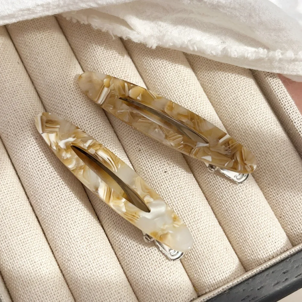 2pcs/Set Elegant Acetate Oval Hairpins Barrettes Korean Style Side Bobby Pins Bangs Hair Clip Accessories for Women And Girls