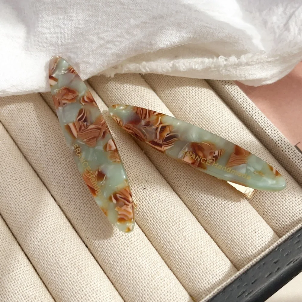 2pcs/Set Elegant Acetate Oval Hairpins Barrettes Korean Style Side Bobby Pins Bangs Hair Clip Accessories for Women And Girls