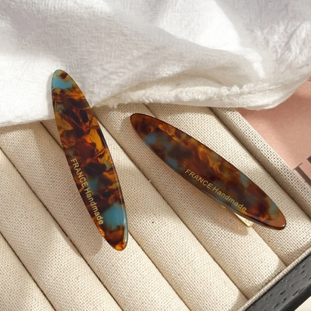 2pcs/Set Elegant Acetate Oval Hairpins Barrettes Korean Style Side Bobby Pins Bangs Hair Clip Accessories for Women And Girls