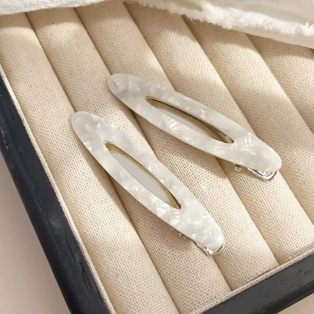 2pcs/Set Elegant Acetate Oval Hairpins Barrettes Korean Style Side Bobby Pins Bangs Hair Clip Accessories for Women And Girls