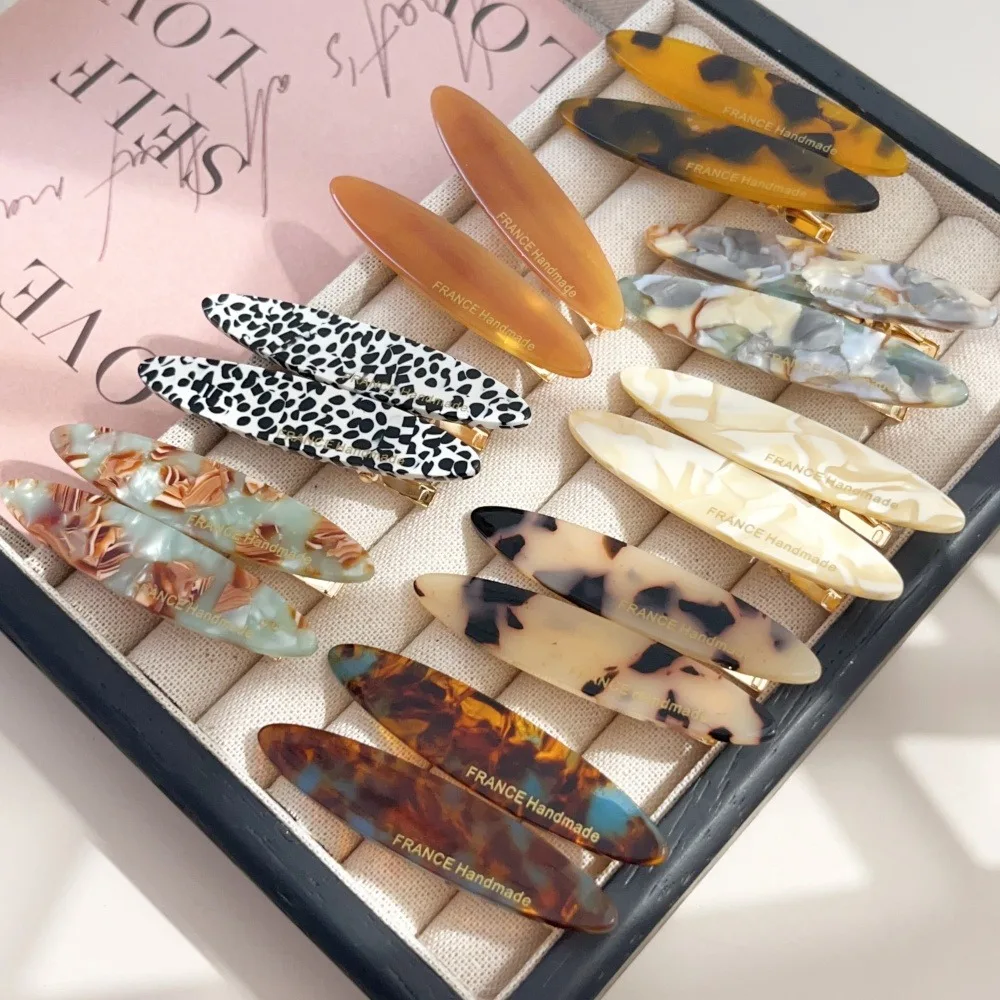 2pcs/Set Elegant Acetate Oval Hairpins Barrettes Korean Style Side Bobby Pins Bangs Hair Clip Accessories for Women And Girls