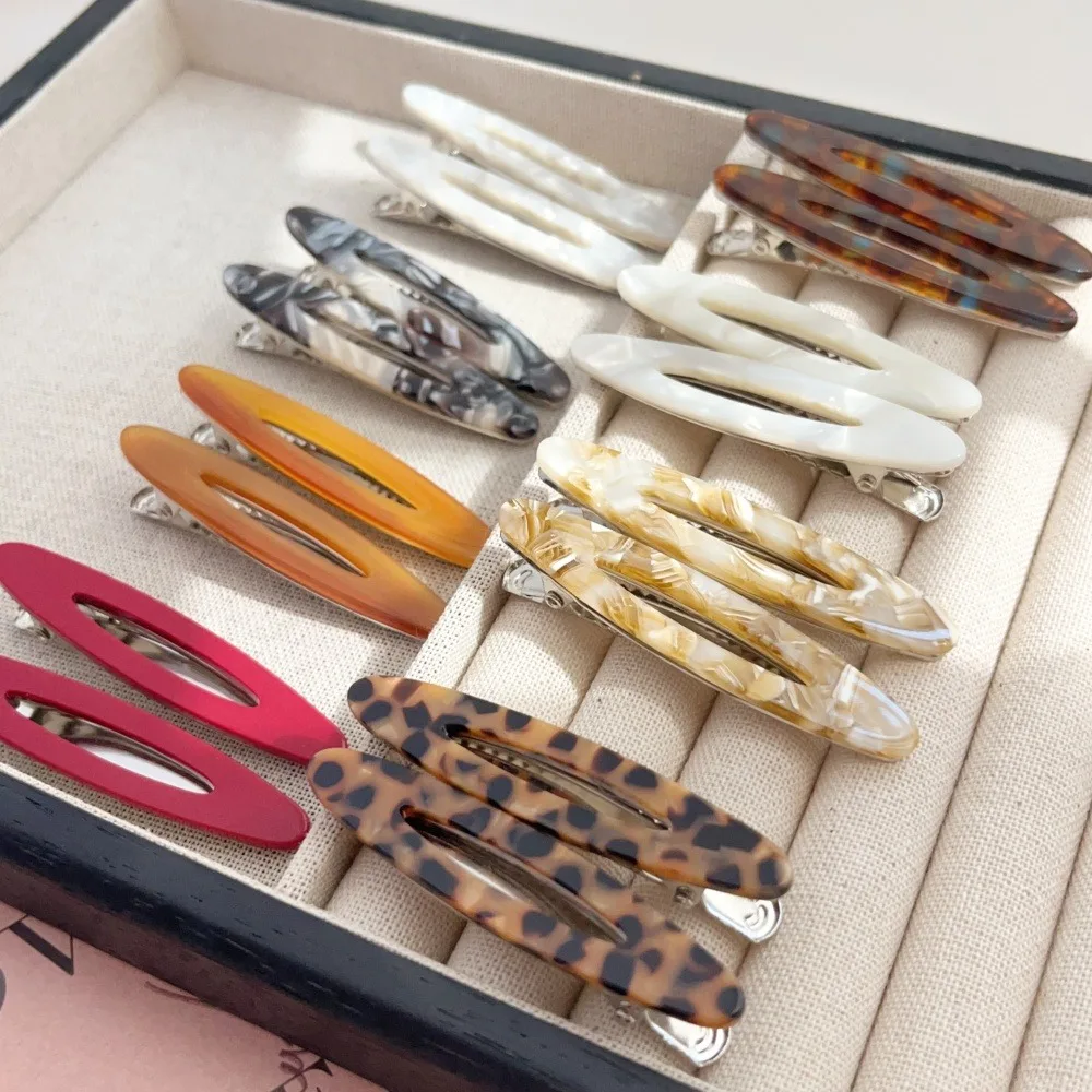 2pcs/Set Elegant Acetate Oval Hairpins Barrettes Korean Style Side Bobby Pins Bangs Hair Clip Accessories for Women And Girls