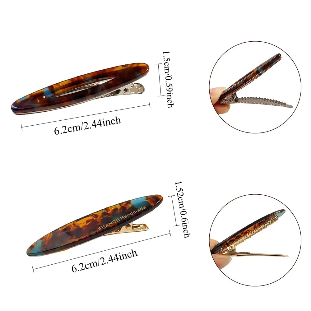 2pcs/Set Elegant Acetate Oval Hairpins Barrettes Korean Style Side Bobby Pins Bangs Hair Clip Accessories for Women And Girls
