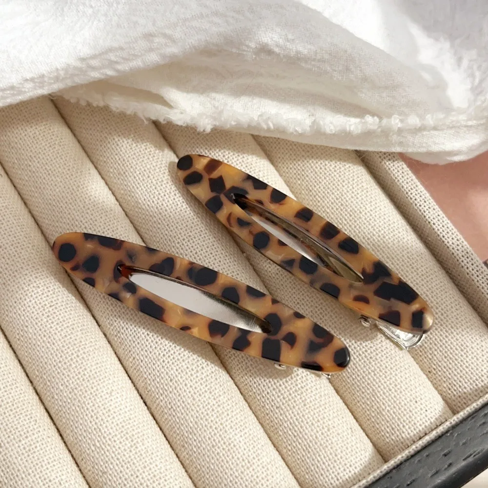 2pcs/Set Elegant Acetate Oval Hairpins Barrettes Korean Style Side Bobby Pins Bangs Hair Clip Accessories for Women And Girls