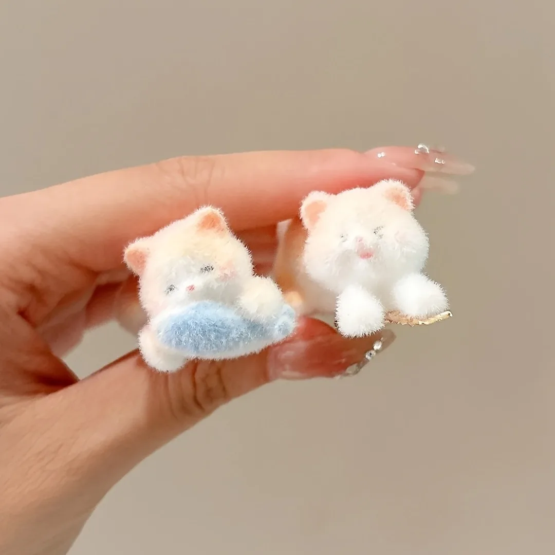 2pcs Cute Playful Kitten Eating Fish Plush Hair Clip Girl Heart Hair Clip Side Ducks Clip Cartoon Fashion Hair Accessories Girl
