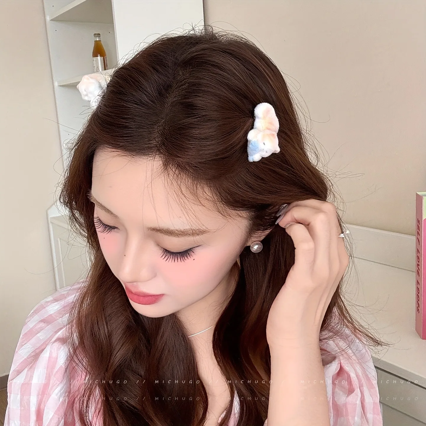 2pcs Cute Playful Kitten Eating Fish Plush Hair Clip Girl Heart Hair Clip Side Ducks Clip Cartoon Fashion Hair Accessories Girl
