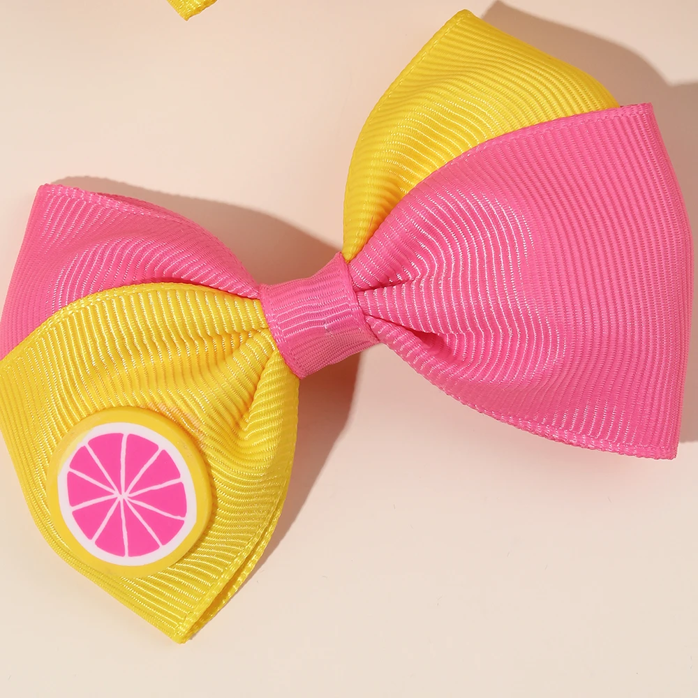2Pcs Kids Strawberry Bow Side Hair Clips Sweet Candy Two-tone Color Hairpin Grosgrain Ribbon Barrette For Girls Hair Accessories
