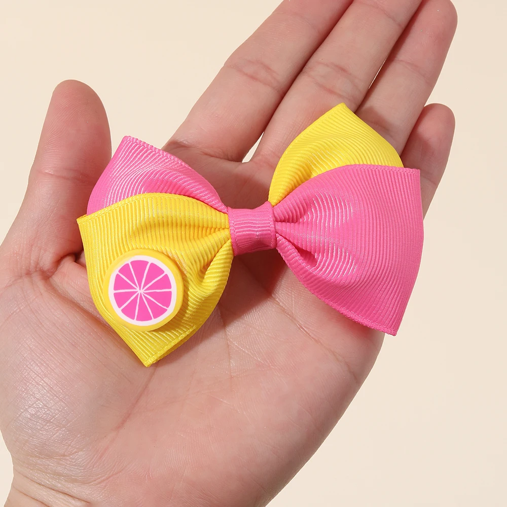2Pcs Kids Strawberry Bow Side Hair Clips Sweet Candy Two-tone Color Hairpin Grosgrain Ribbon Barrette For Girls Hair Accessories