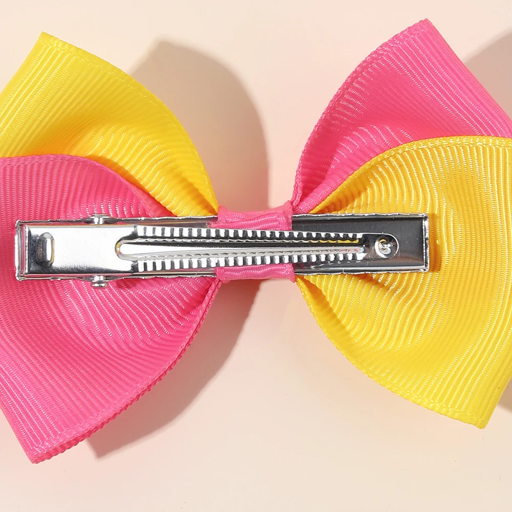 2Pcs Kids Strawberry Bow Side Hair Clips Sweet Candy Two-tone Color Hairpin Grosgrain Ribbon Barrette For Girls Hair Accessories