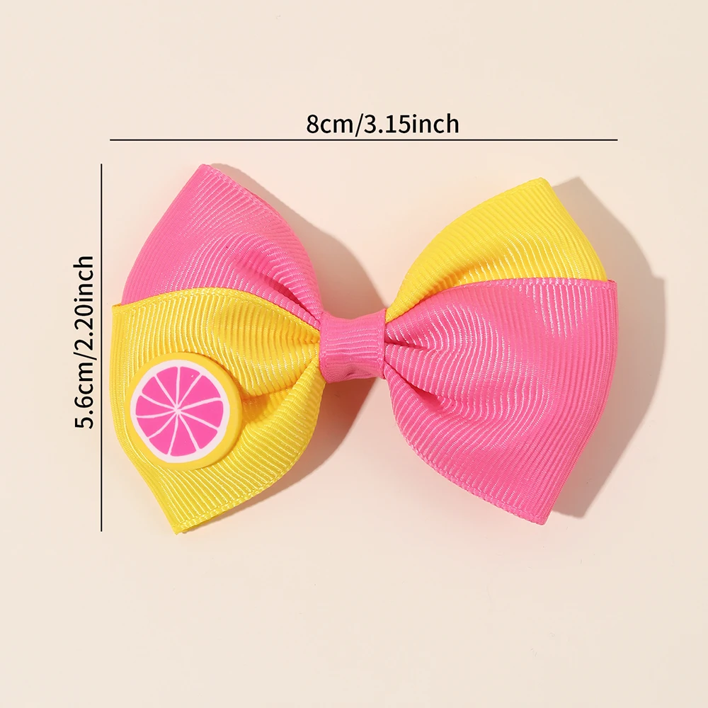2Pcs Kids Strawberry Bow Side Hair Clips Sweet Candy Two-tone Color Hairpin Grosgrain Ribbon Barrette For Girls Hair Accessories