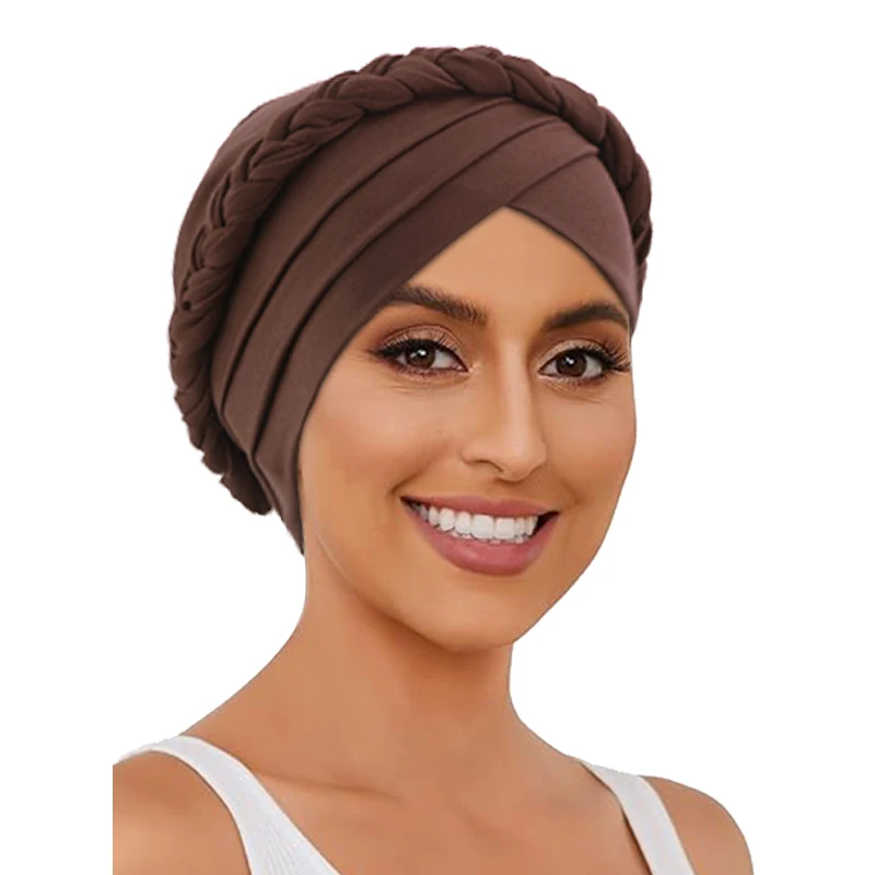 Women Muslim Braid Elastic Turban Hijab Headwrap Chemo Headscarf Hair Cover Wrap Islamic Headwear