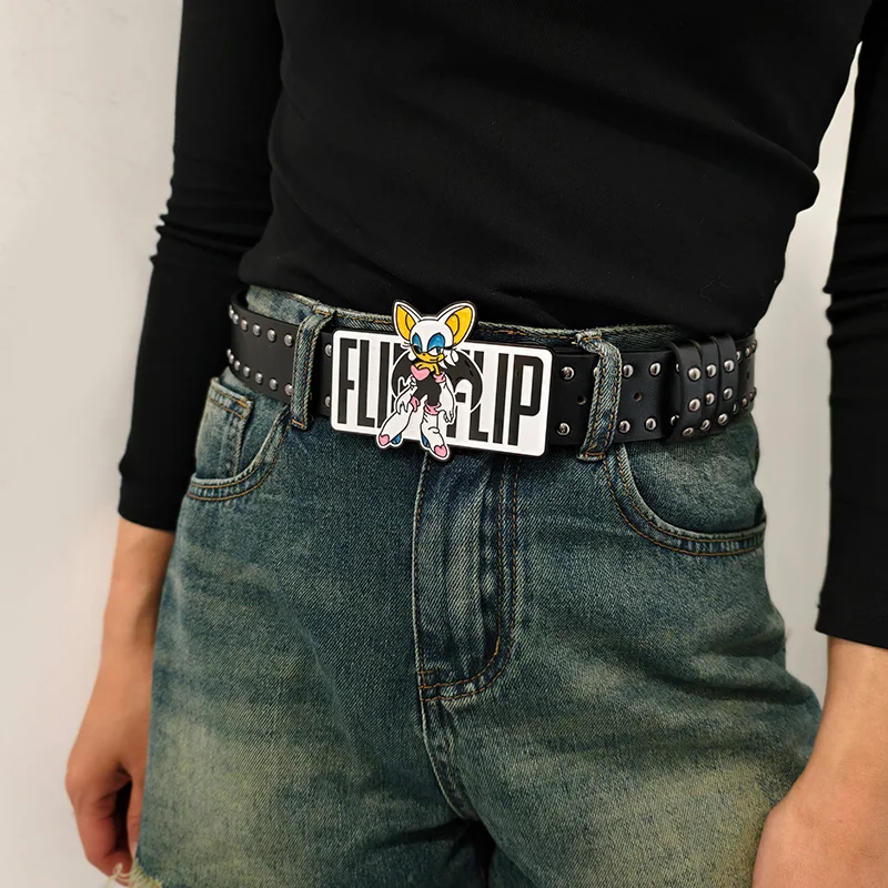 Exaggerated INS Harajuku Y2K Thousand Nights Black Speed Boy Belt Cropped Studded Decoration Belt Street Style For Men Women Chi