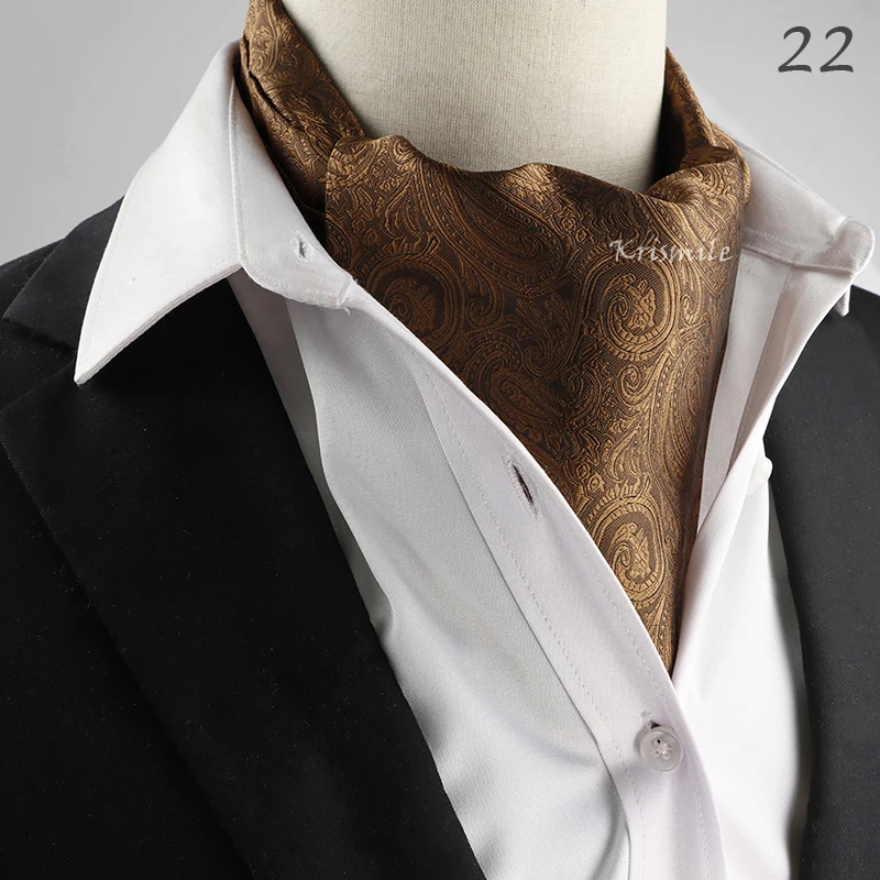 New Design Men's Ascot Scarf Necktie Fashion Paisley Dot Red Yellow Grey Cravat Business Meeting Gentleman Collar Accessory Gift