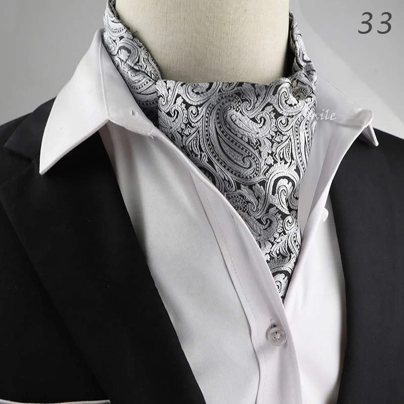 New Design Men's Ascot Scarf Necktie Fashion Paisley Dot Red Yellow Grey Cravat Business Meeting Gentleman Collar Accessory Gift