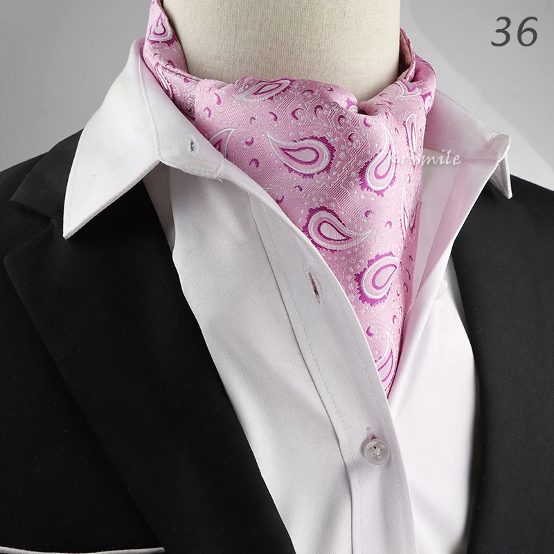 New Design Men's Ascot Scarf Necktie Fashion Paisley Dot Red Yellow Grey Cravat Business Meeting Gentleman Collar Accessory Gift