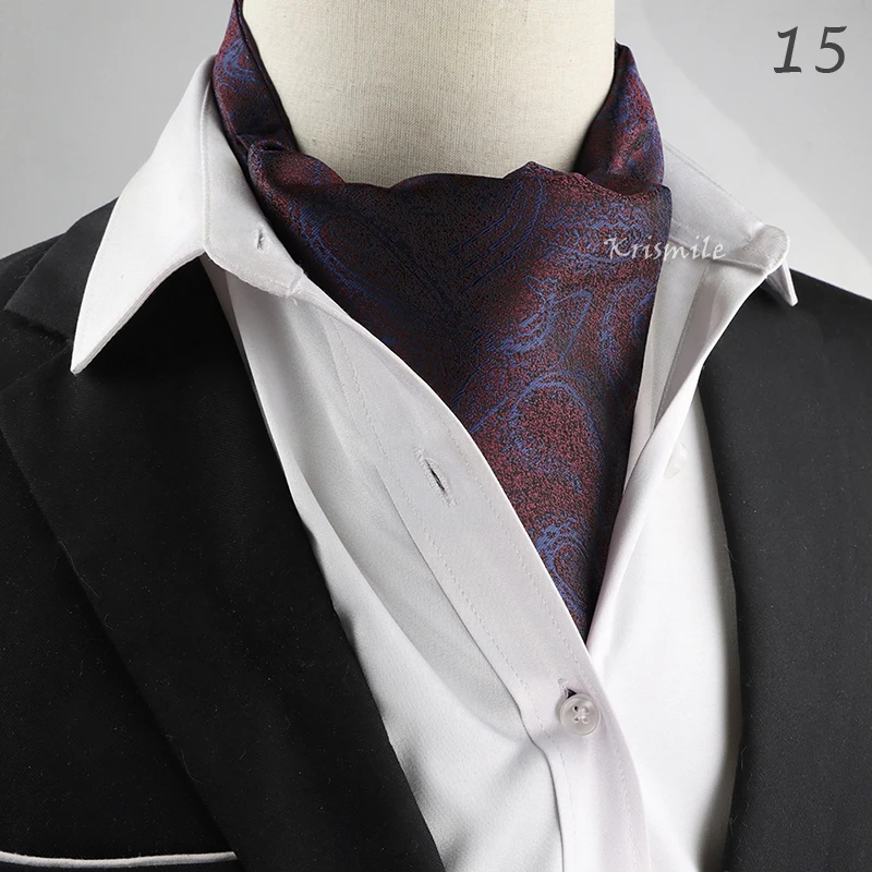 New Design Men's Ascot Scarf Necktie Fashion Paisley Dot Red Yellow Grey Cravat Business Meeting Gentleman Collar Accessory Gift