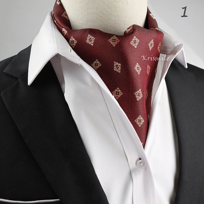 New Design Men's Ascot Scarf Necktie Fashion Paisley Dot Red Yellow Grey Cravat Business Meeting Gentleman Collar Accessory Gift