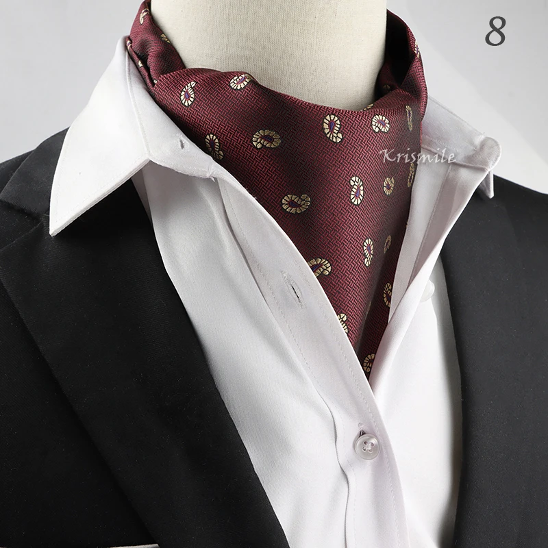 New Design Men's Ascot Scarf Necktie Fashion Paisley Dot Red Yellow Grey Cravat Business Meeting Gentleman Collar Accessory Gift