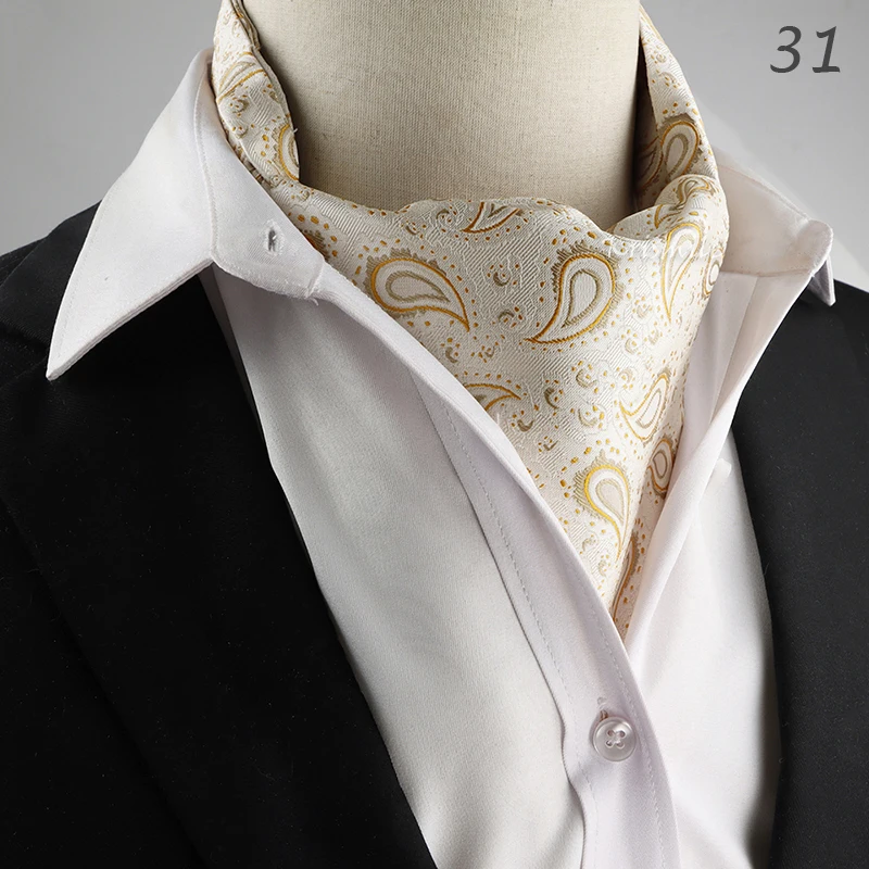 New Design Men's Ascot Scarf Necktie Fashion Paisley Dot Red Yellow Grey Cravat Business Meeting Gentleman Collar Accessory Gift