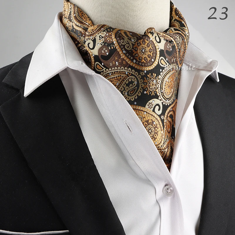 New Design Men's Ascot Scarf Necktie Fashion Paisley Dot Red Yellow Grey Cravat Business Meeting Gentleman Collar Accessory Gift