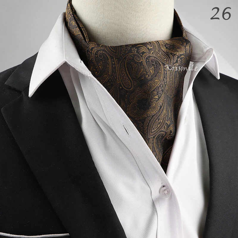 New Design Men's Ascot Scarf Necktie Fashion Paisley Dot Red Yellow Grey Cravat Business Meeting Gentleman Collar Accessory Gift