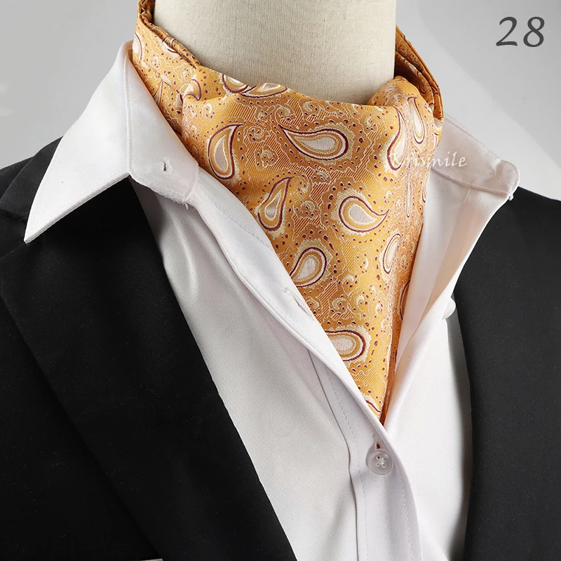 New Design Men's Ascot Scarf Necktie Fashion Paisley Dot Red Yellow Grey Cravat Business Meeting Gentleman Collar Accessory Gift