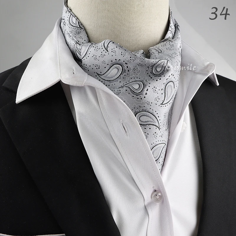 New Design Men's Ascot Scarf Necktie Fashion Paisley Dot Red Yellow Grey Cravat Business Meeting Gentleman Collar Accessory Gift