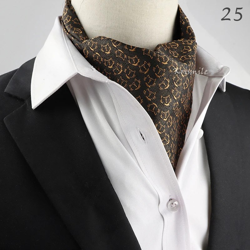 New Design Men's Ascot Scarf Necktie Fashion Paisley Dot Red Yellow Grey Cravat Business Meeting Gentleman Collar Accessory Gift