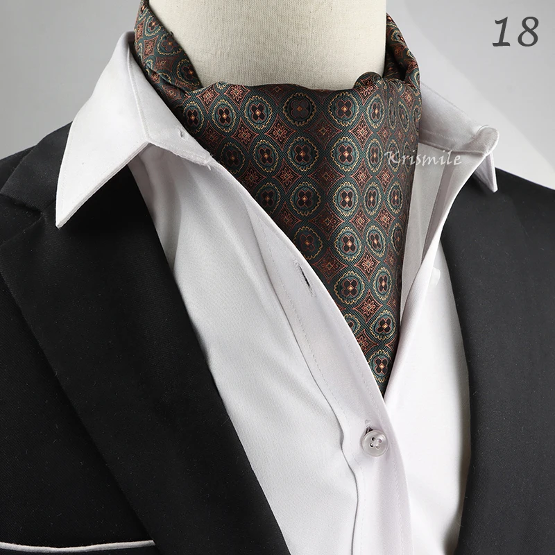 New Design Men's Ascot Scarf Necktie Fashion Paisley Dot Red Yellow Grey Cravat Business Meeting Gentleman Collar Accessory Gift