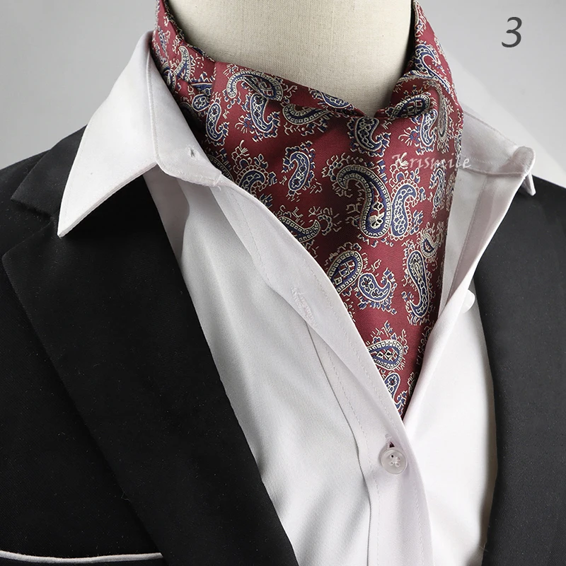 New Design Men's Ascot Scarf Necktie Fashion Paisley Dot Red Yellow Grey Cravat Business Meeting Gentleman Collar Accessory Gift