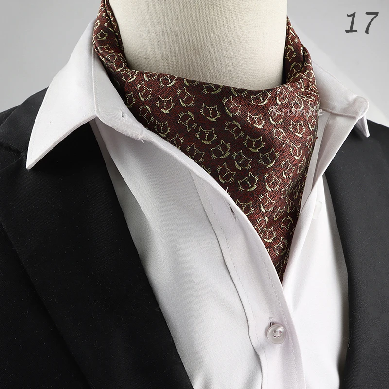 New Design Men's Ascot Scarf Necktie Fashion Paisley Dot Red Yellow Grey Cravat Business Meeting Gentleman Collar Accessory Gift