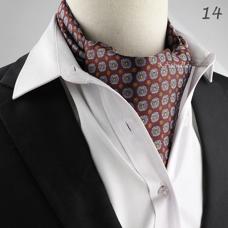 New Design Men's Ascot Scarf Necktie Fashion Paisley Dot Red Yellow Grey Cravat Business Meeting Gentleman Collar Accessory Gift