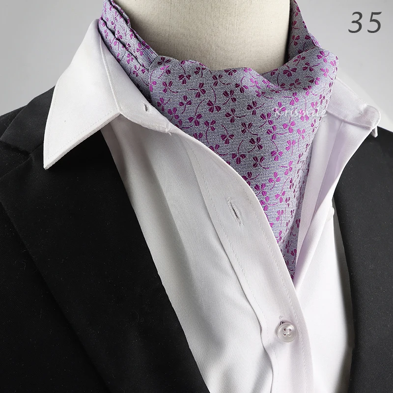 New Design Men's Ascot Scarf Necktie Fashion Paisley Dot Red Yellow Grey Cravat Business Meeting Gentleman Collar Accessory Gift