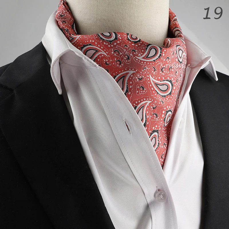 New Design Men's Ascot Scarf Necktie Fashion Paisley Dot Red Yellow Grey Cravat Business Meeting Gentleman Collar Accessory Gift