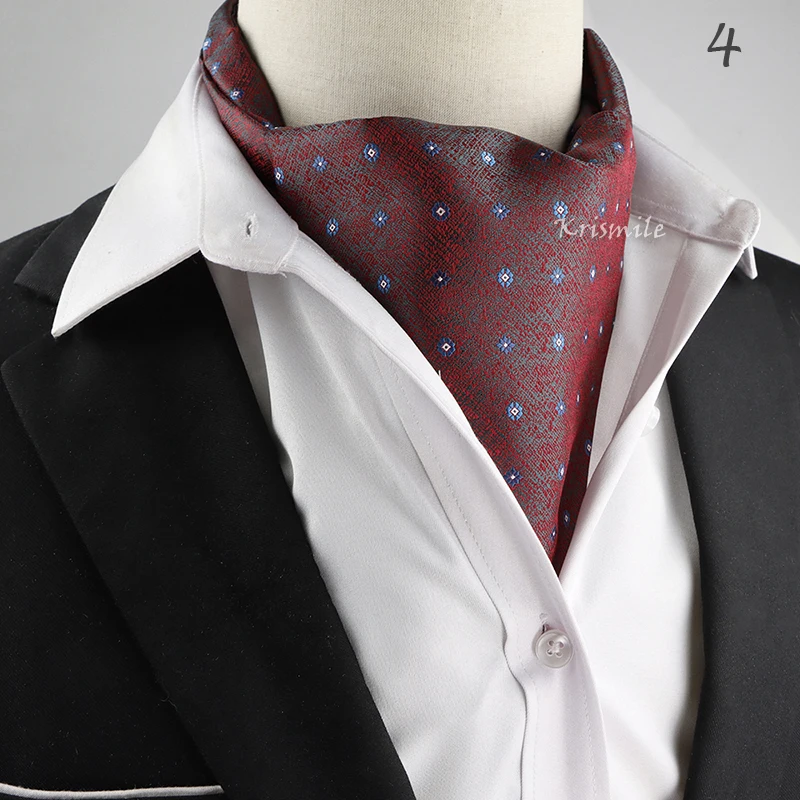 New Design Men's Ascot Scarf Necktie Fashion Paisley Dot Red Yellow Grey Cravat Business Meeting Gentleman Collar Accessory Gift