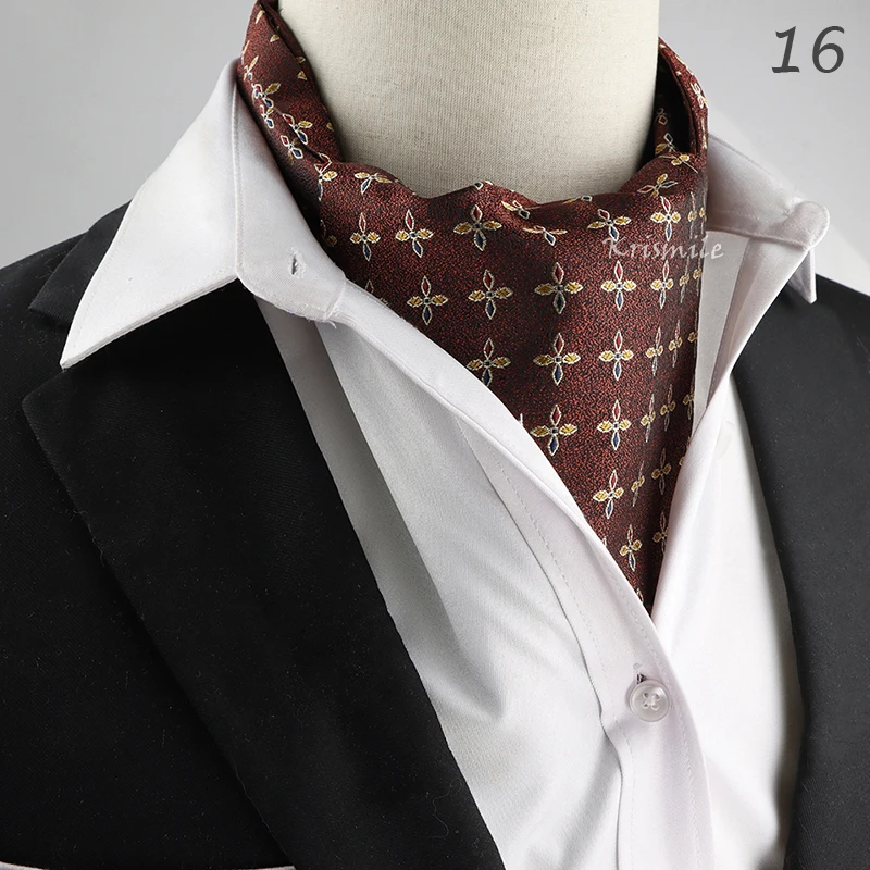 New Design Men's Ascot Scarf Necktie Fashion Paisley Dot Red Yellow Grey Cravat Business Meeting Gentleman Collar Accessory Gift