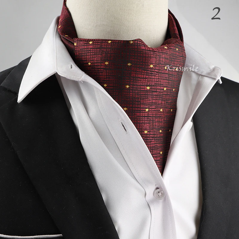 New Design Men's Ascot Scarf Necktie Fashion Paisley Dot Red Yellow Grey Cravat Business Meeting Gentleman Collar Accessory Gift