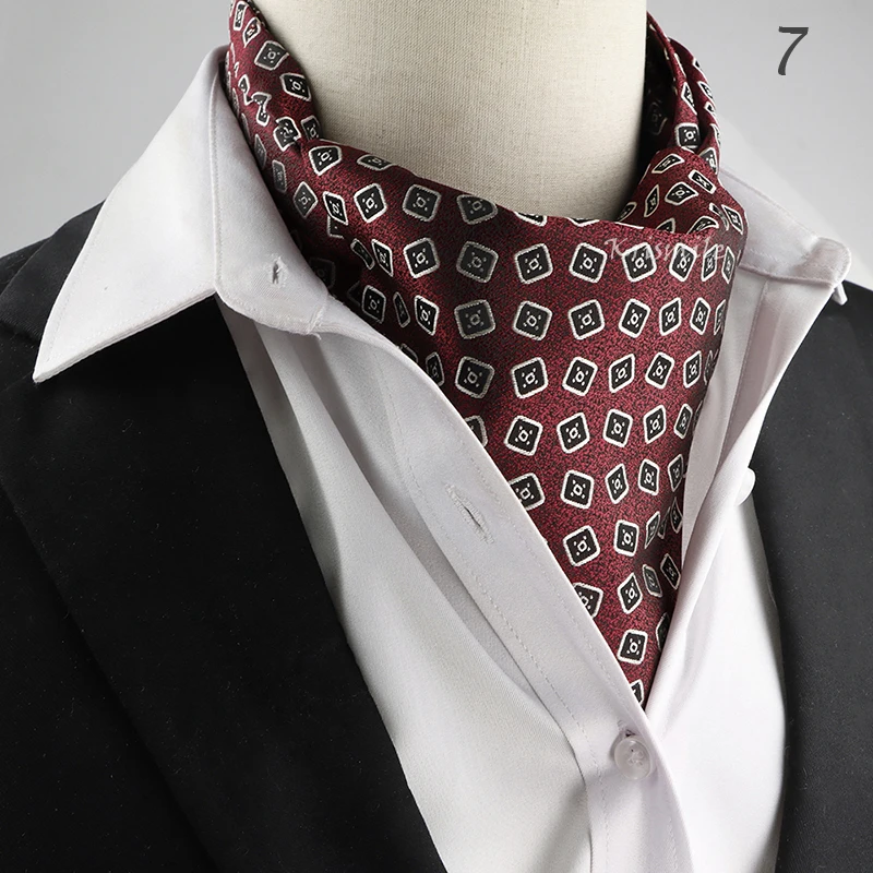 New Design Men's Ascot Scarf Necktie Fashion Paisley Dot Red Yellow Grey Cravat Business Meeting Gentleman Collar Accessory Gift