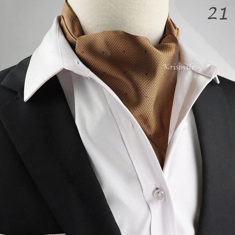 New Design Men's Ascot Scarf Necktie Fashion Paisley Dot Red Yellow Grey Cravat Business Meeting Gentleman Collar Accessory Gift