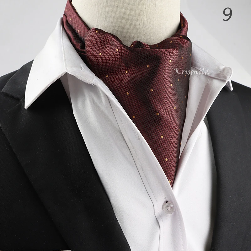 New Design Men's Ascot Scarf Necktie Fashion Paisley Dot Red Yellow Grey Cravat Business Meeting Gentleman Collar Accessory Gift