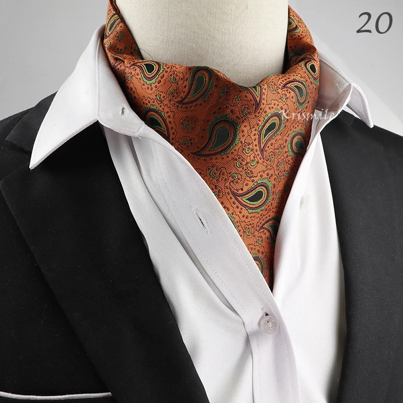 New Design Men's Ascot Scarf Necktie Fashion Paisley Dot Red Yellow Grey Cravat Business Meeting Gentleman Collar Accessory Gift