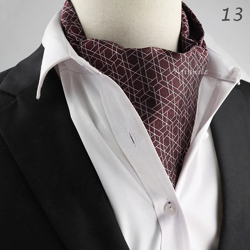 New Design Men's Ascot Scarf Necktie Fashion Paisley Dot Red Yellow Grey Cravat Business Meeting Gentleman Collar Accessory Gift