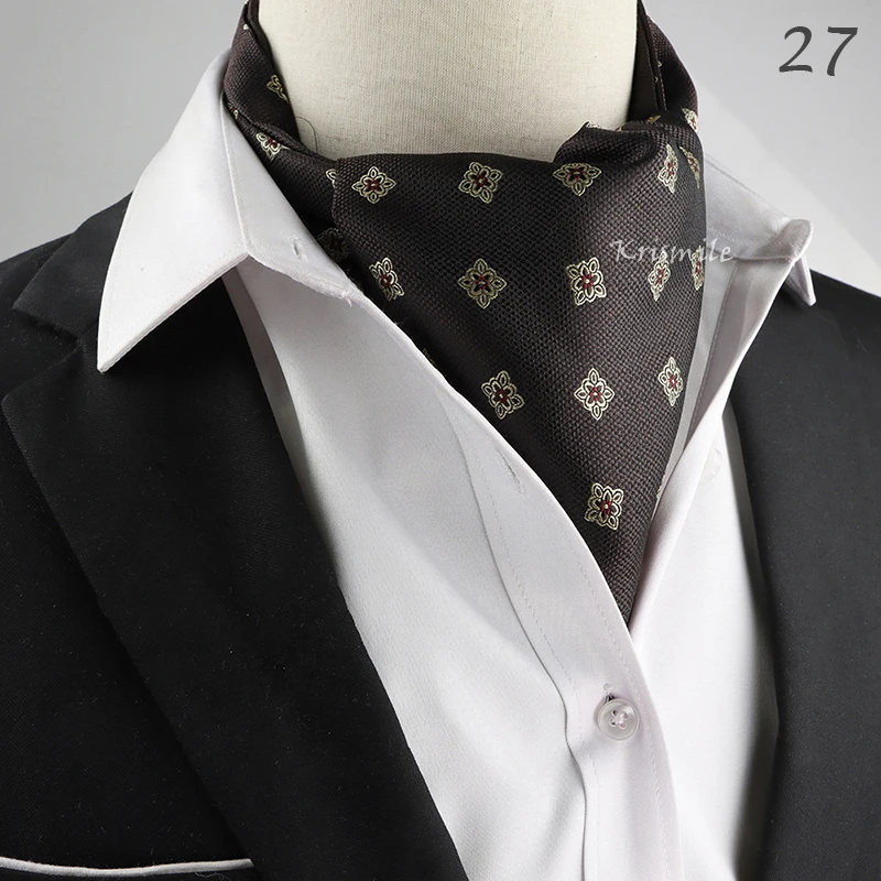 New Design Men's Ascot Scarf Necktie Fashion Paisley Dot Red Yellow Grey Cravat Business Meeting Gentleman Collar Accessory Gift