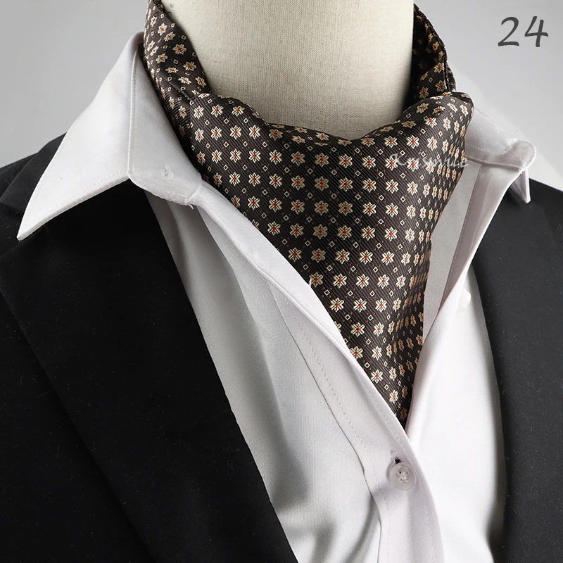 New Design Men's Ascot Scarf Necktie Fashion Paisley Dot Red Yellow Grey Cravat Business Meeting Gentleman Collar Accessory Gift