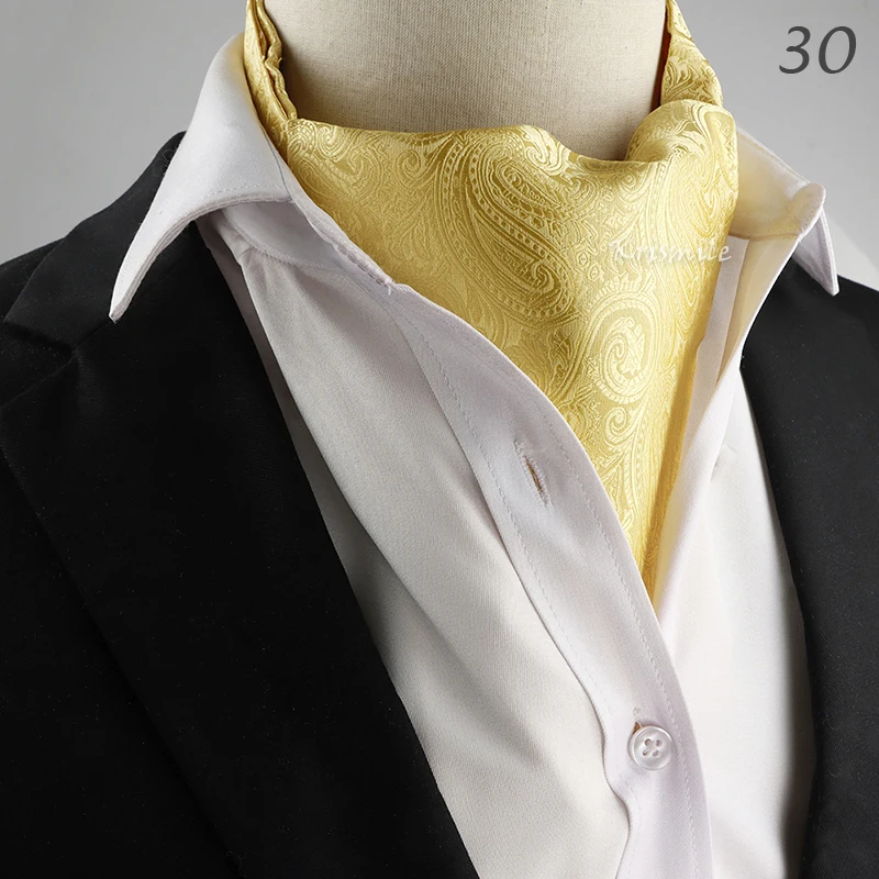 New Design Men's Ascot Scarf Necktie Fashion Paisley Dot Red Yellow Grey Cravat Business Meeting Gentleman Collar Accessory Gift
